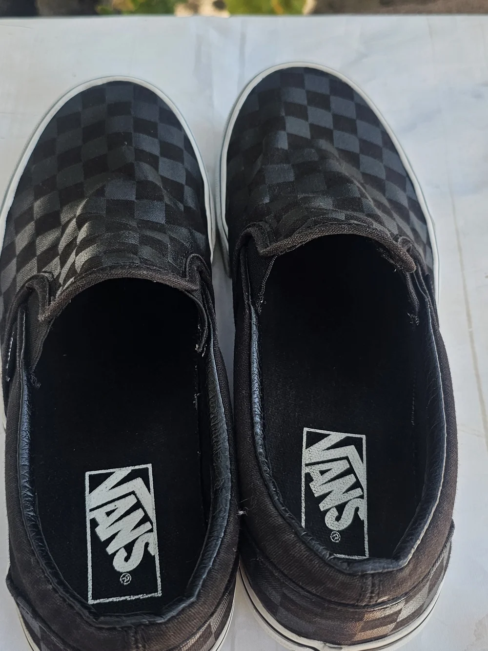 Vans Men’s Classic Slip-On Checkerboard Sneakers in Black